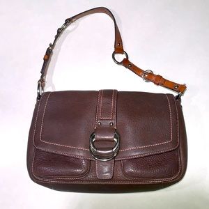 Vintage Coach Brown Pebbled Leather Shoulder Bag Handbag Flap Silver Hardware